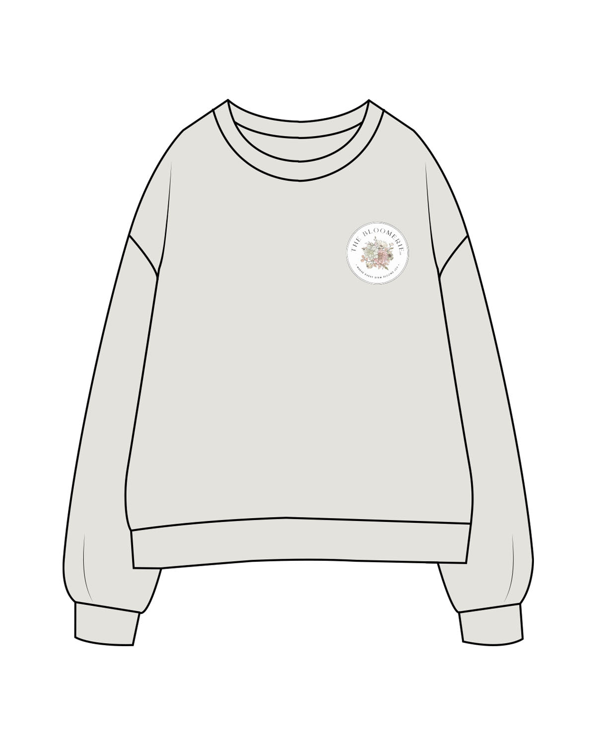 The Womens Crewneck - Washed Bone - THE BLOOMERIE LLC - Left Chest Round - Printed - Full Color