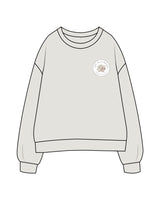 The Womens Crewneck - Washed Bone - THE BLOOMERIE LLC - Left Chest Round - Printed - Full Color