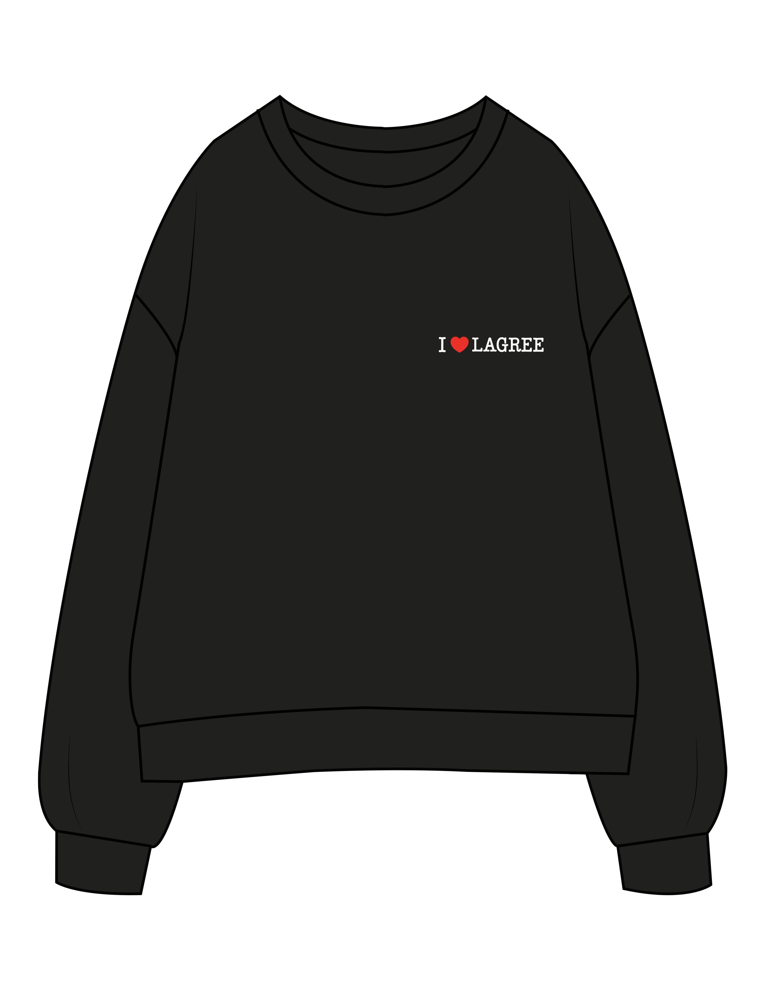 The Womens Crewneck - Black - Lagree Fit Expo 2026 I ♥ Lagree - Left Chest - Embroidered - Full Color