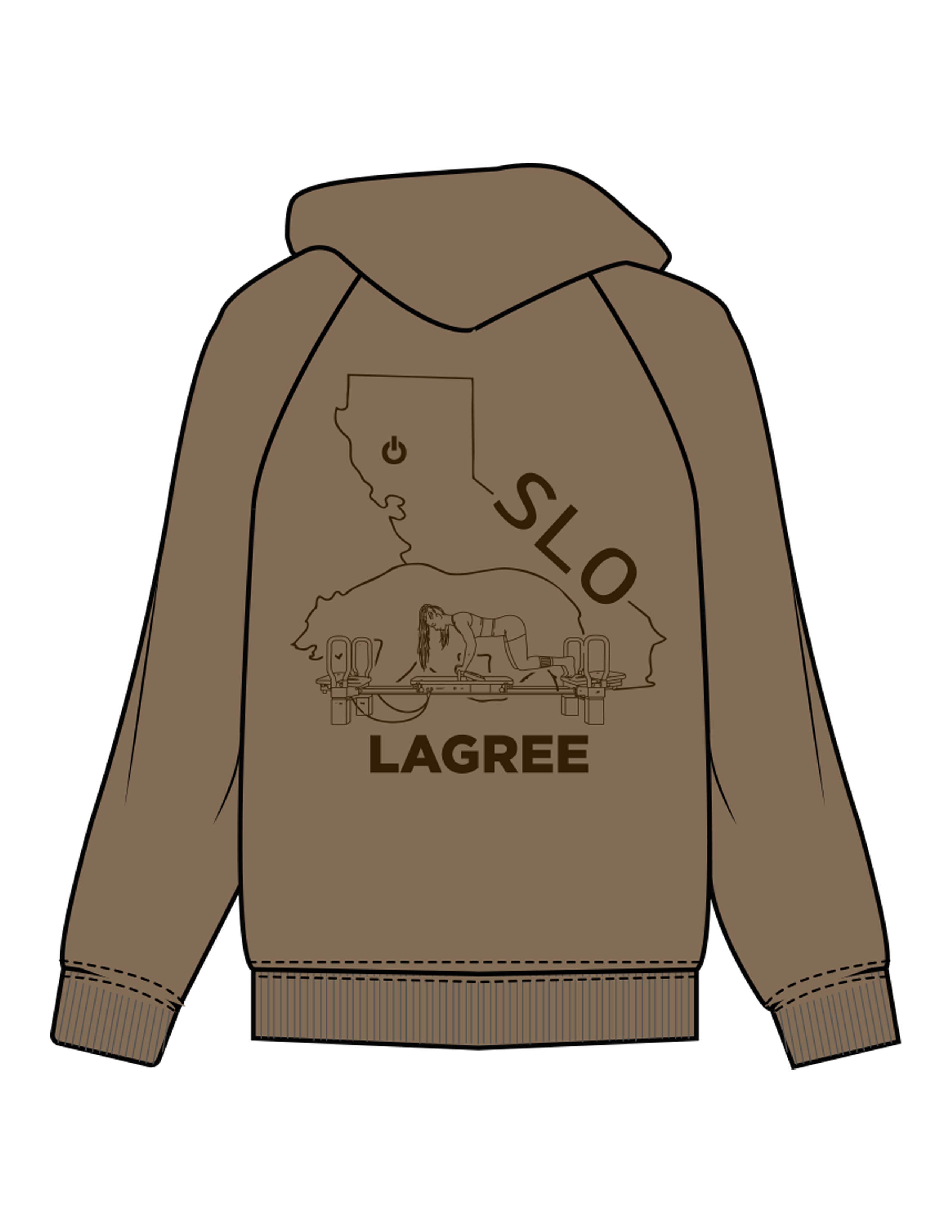 The Mens Classic Hoodie - Walnut - Powerhouse Fitness - Front Upper Pocket & Full Back - Printed - Dark Brown