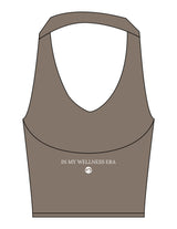 The Halter Tank - Brown - Mantra - Center Back Stacked - Printed - White