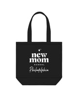 The Promo Tote Bag - Black - New Mom School - Center Stacked Logo - Printed - White