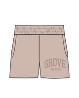 The Womens Sweat Shorts - Bone - Grove Pilates - Left Leg Stacked - Tone on Tone