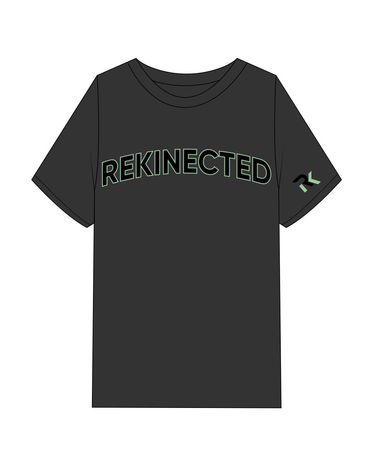 The Mens Heavyweight Tee - Washed Black - REKINECTED - Center Chest & Left Arm Sleeve - Printed - Full Color