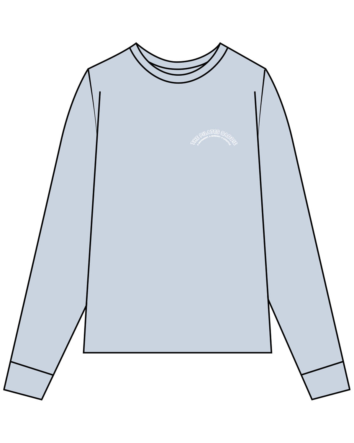 The Unisex Midweight Long Sleeve - Denim Blue - Pilates Baddie - Left Chest Arc - Printed - White