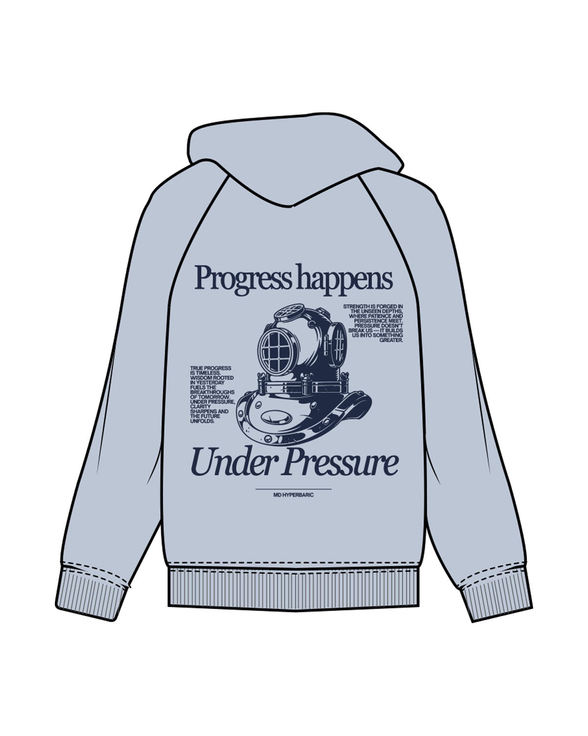 The Mens Hoodie - Powder - MD Hyperbaric - Left Chest Round & Back Illustration - Printed - Navy