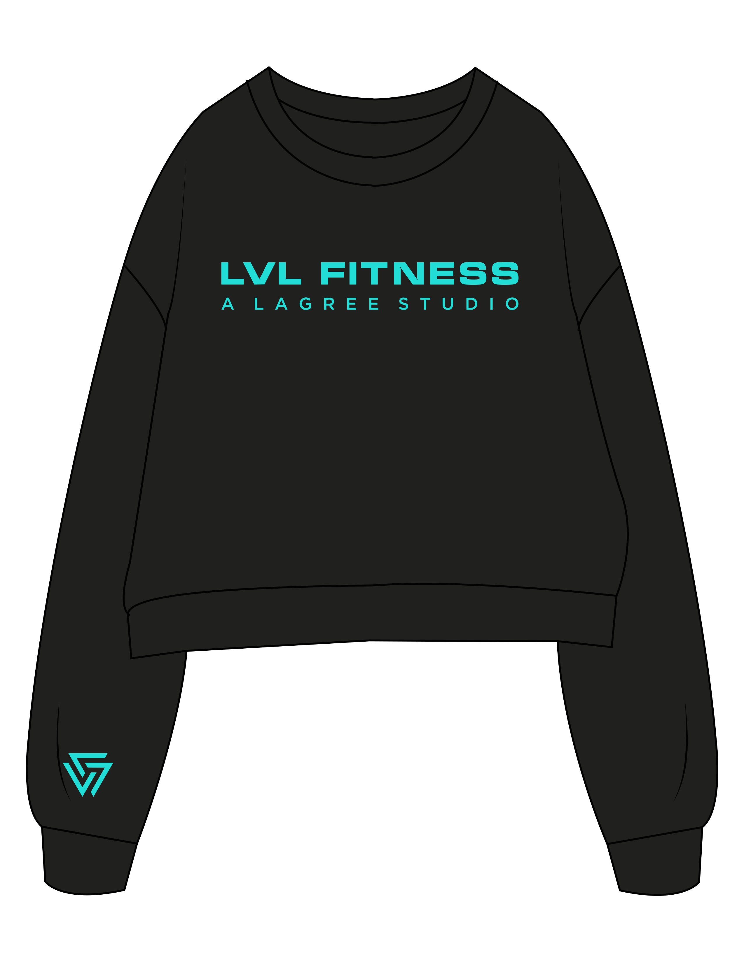 The Oversized Crop - Black - LVL - Center Chest Stacked & Right Sleeve - Printed - Full Color