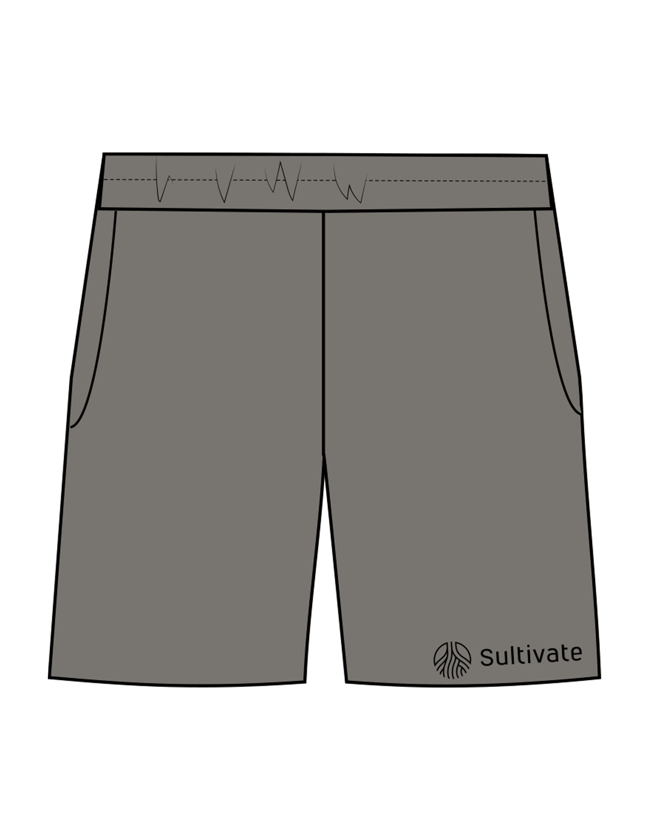 The Mens Sweat Shorts - Washed Gray - Sultivate - Left Leg - Printed - Black