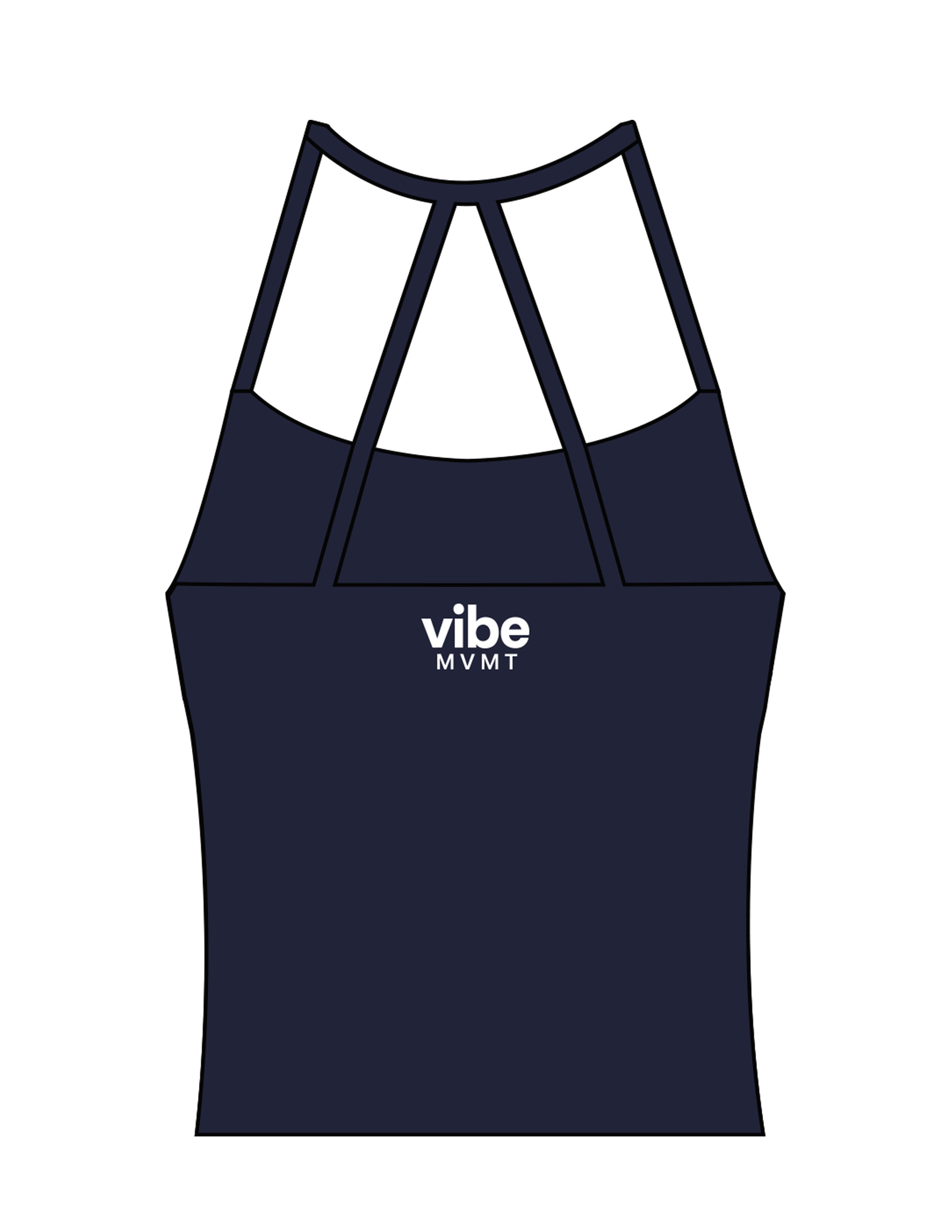 The Womens Sporty Tank - Navy - Vibe MVMT - Center Back Stacked - Printed - White