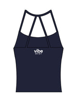 The Womens Sporty Tank - Navy - Vibe MVMT - Center Back Stacked - Printed - White