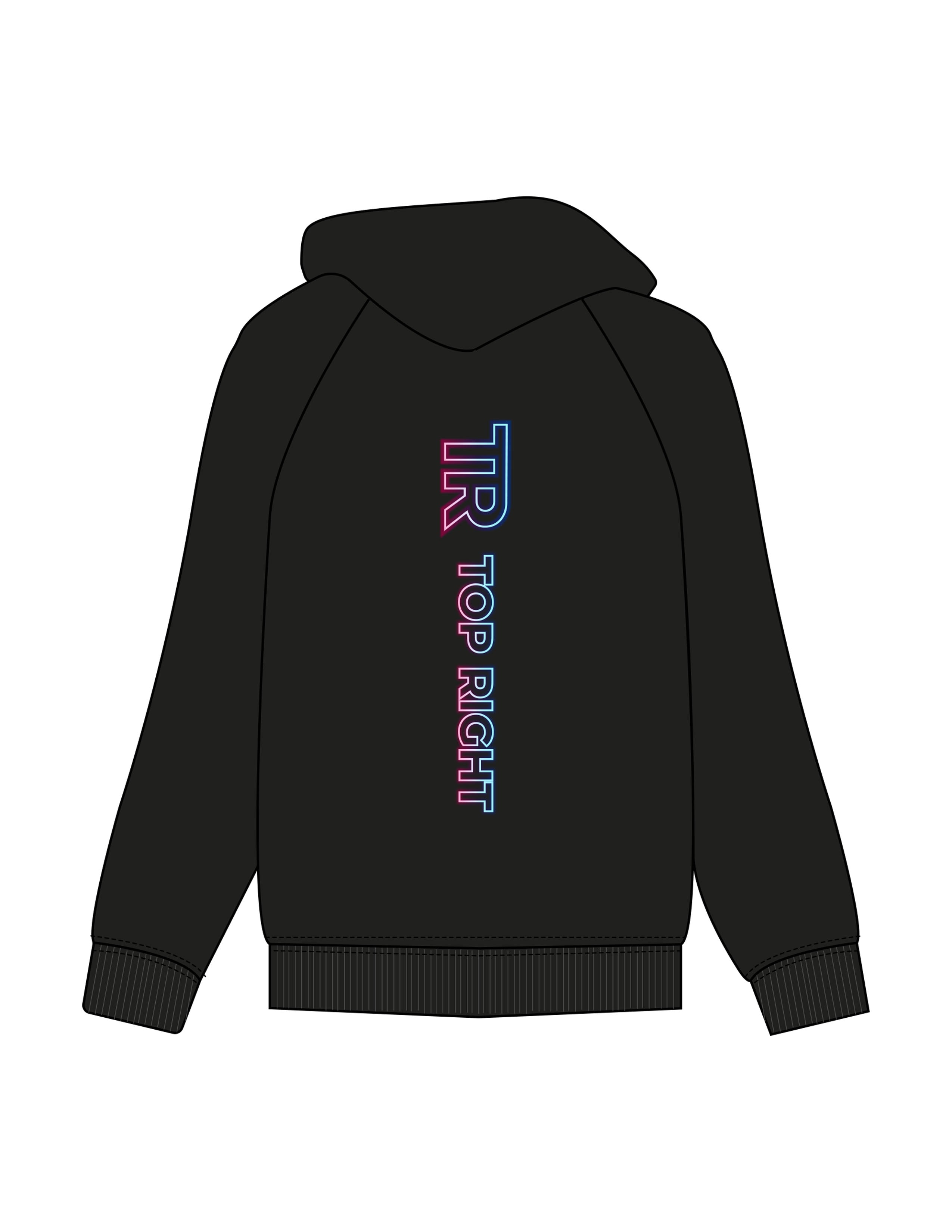 The Mens Zip Hoodie - Black - Top Right Collectibles - Left Chest Stacked & Back Spine - Printed - Full Color