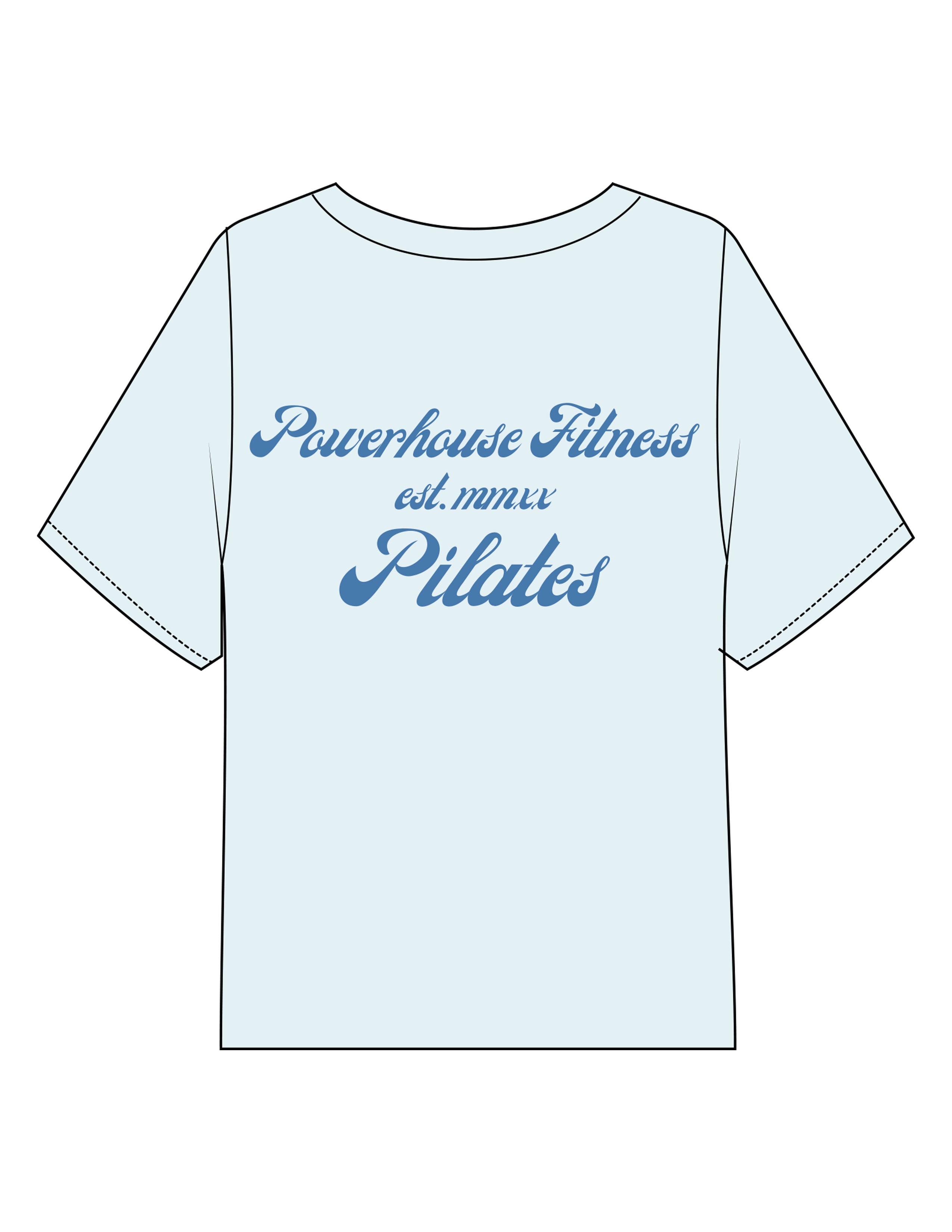 The Midweight Crop Tee - Light Blue - Powerhouse Fitness - Left Chest & Back Stacked - Printed - Teal