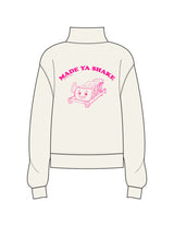 The Womens 1/4 Zip - Off White - Megafit House - Left Chest Stacked & Back Image - Printed - Hot Pink