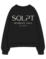 The Womens Crewneck - Black - SQLPT Pilates - Left Chest Embroidered & Back Stacked Printed - Off White