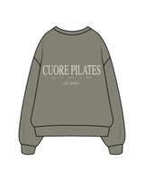 The Mens Crewneck - Cypress - Cuore Pilates Studio - Left Chest Embroidered - Back Stack Printed "PILATES" -  Bone