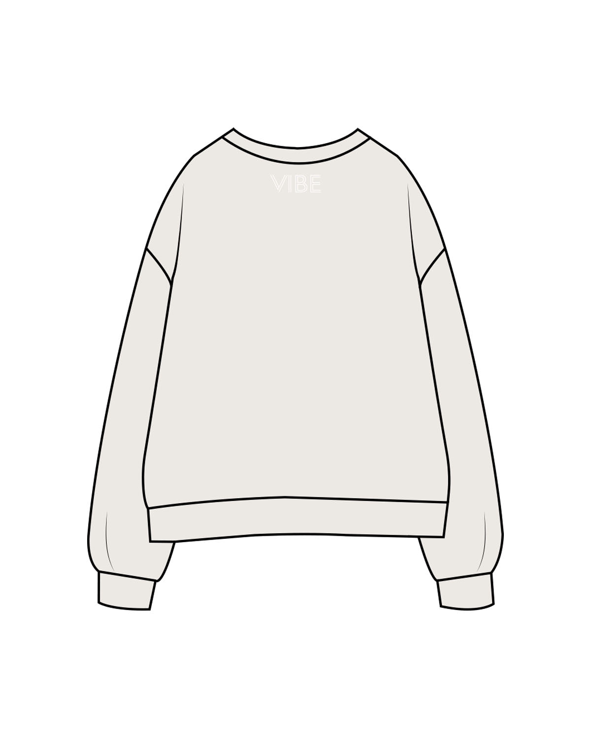 The Womens Crewneck - Bone - Vibe Hot Yoga & Pilates - Center Chest Stacked & Back Neckline - Printed - White