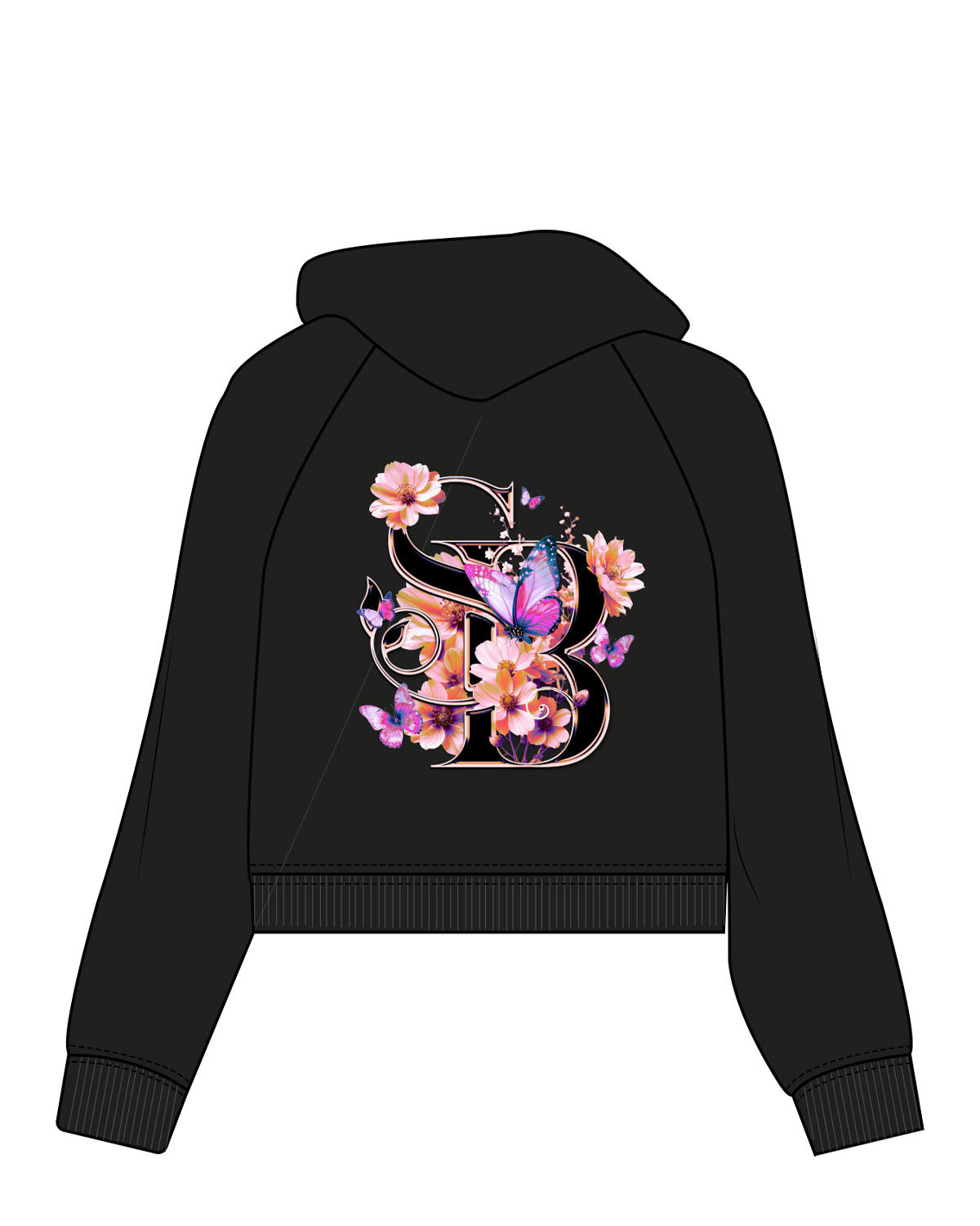 The Womens Crop Hoodie - Black - Sidebar - Left Chest & Center Back - Full Color
