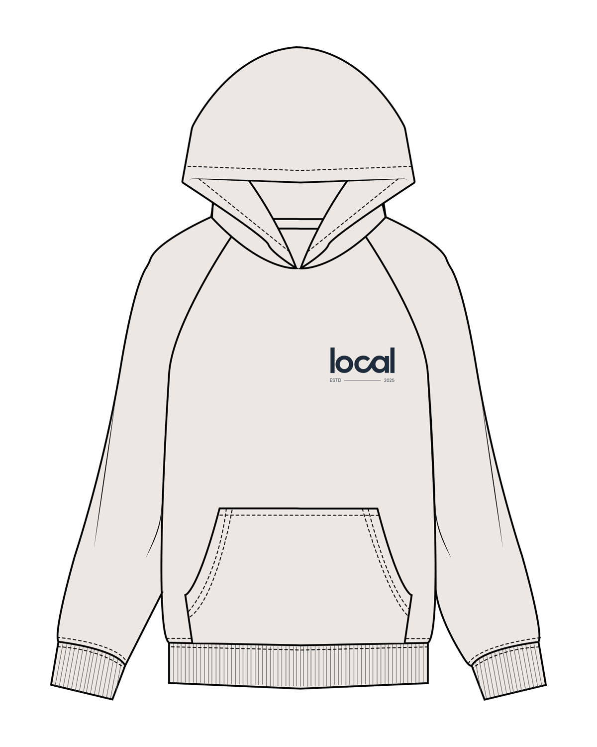 The Mens Hoodie - Bone - Local Lagree - Left Chest Stacked & Center Back Round - Printed - Navy