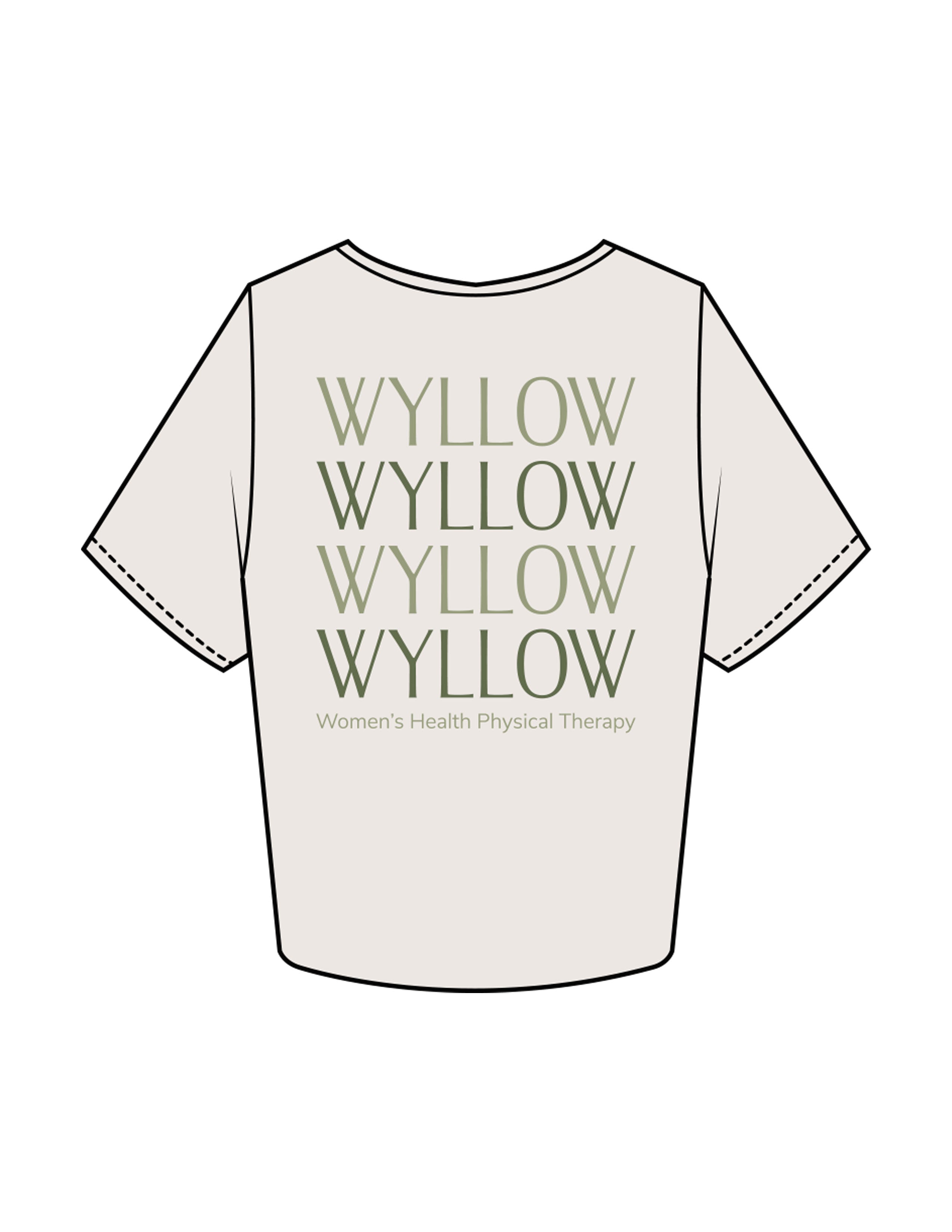 The Crop Tee - Bone - Wyllow Physical Therapy - Center Chest & Back Stacked - Printed - Full Color