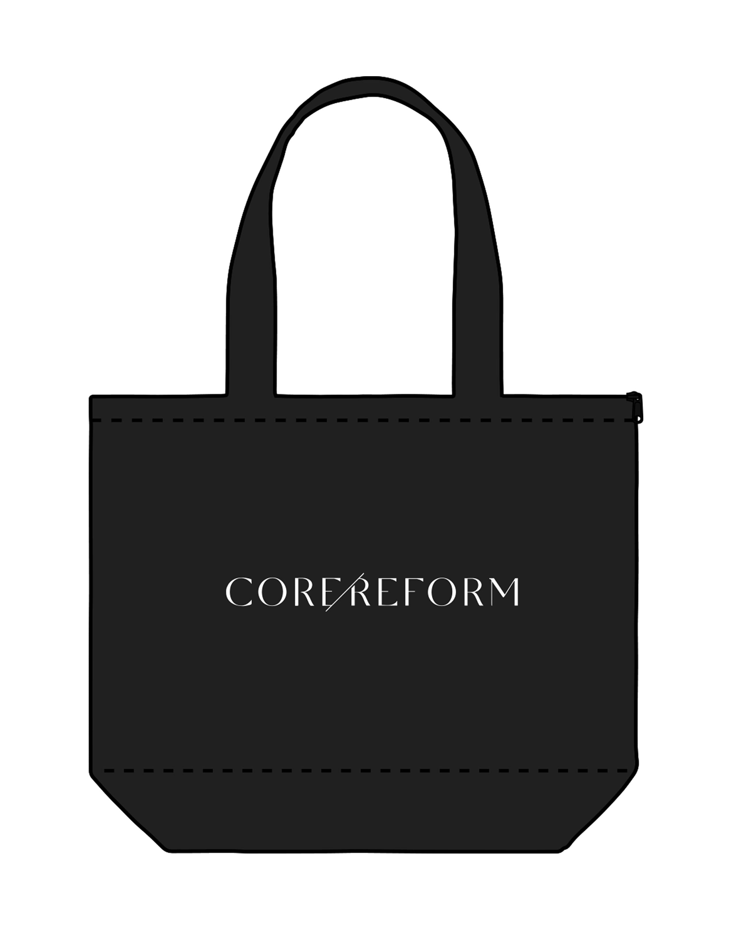The Zipper Tote Bag - Black - Core Reform - Center Front & Center Back - Embroidered - White