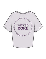 The Crop Tee - Orchid - Wicked Core - Left Chest Stacked & Back Round - Printed - Purple