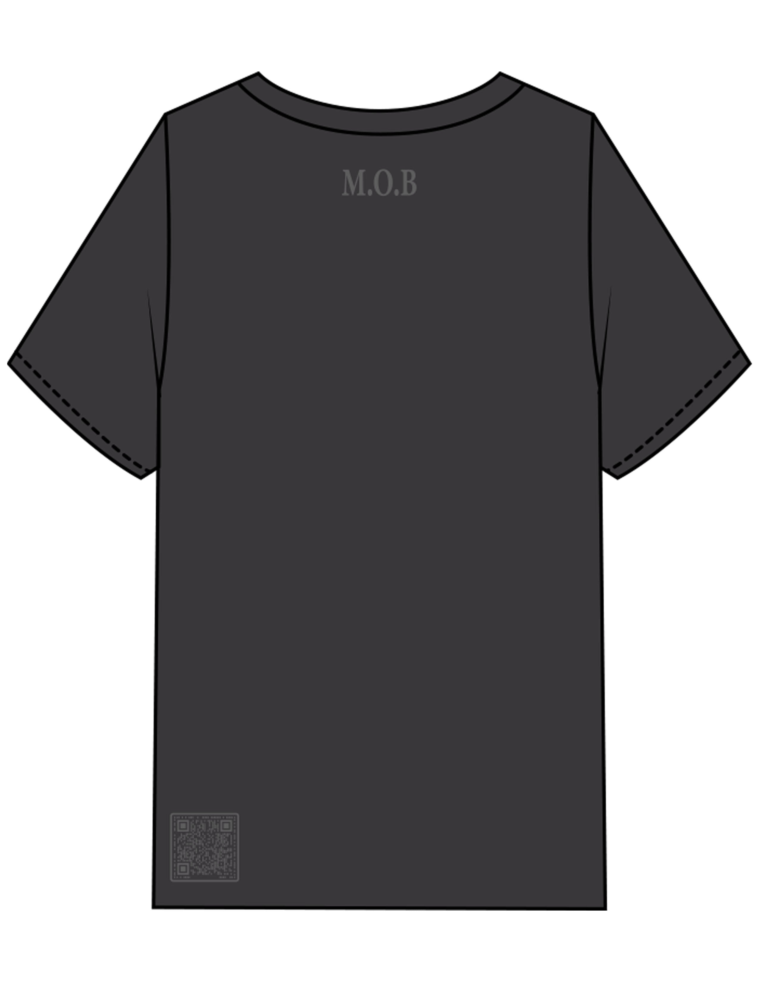 The Mens Heavyweight Tee - Washed Charcoal - MOB - Center Chest & Back Neckline - Back Bottom QR Code - Printed - Light Grey