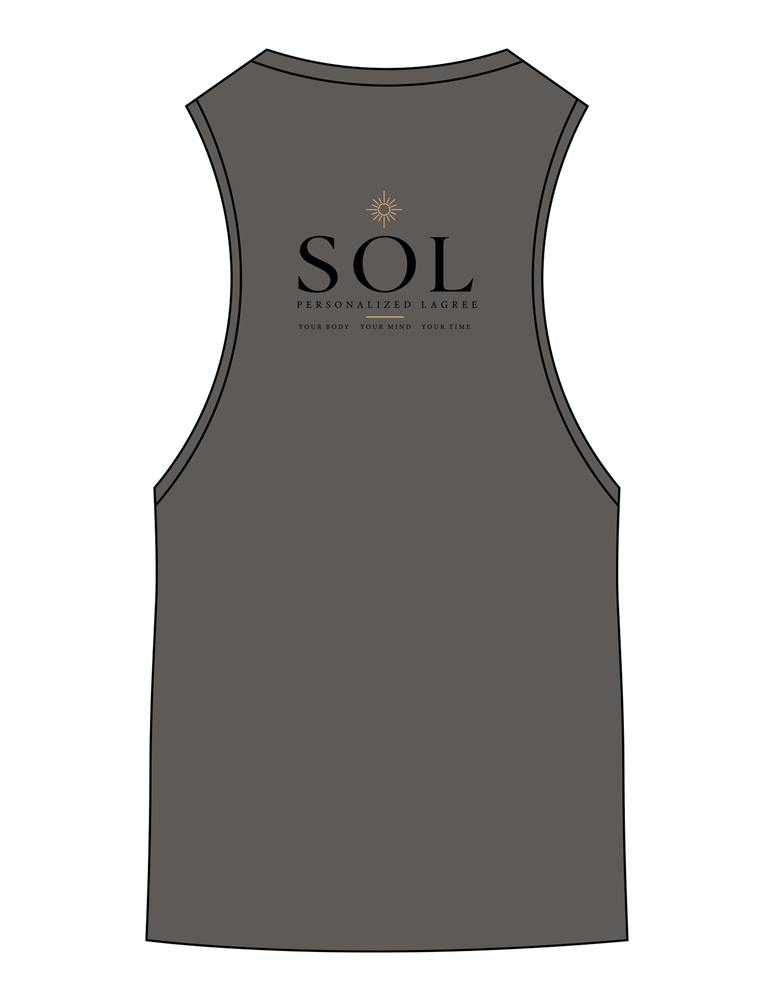 The Scoop Muscle Tank - Asphalt - Sol Lagree - Center Chest & Back Stacked - Printed - Full Color