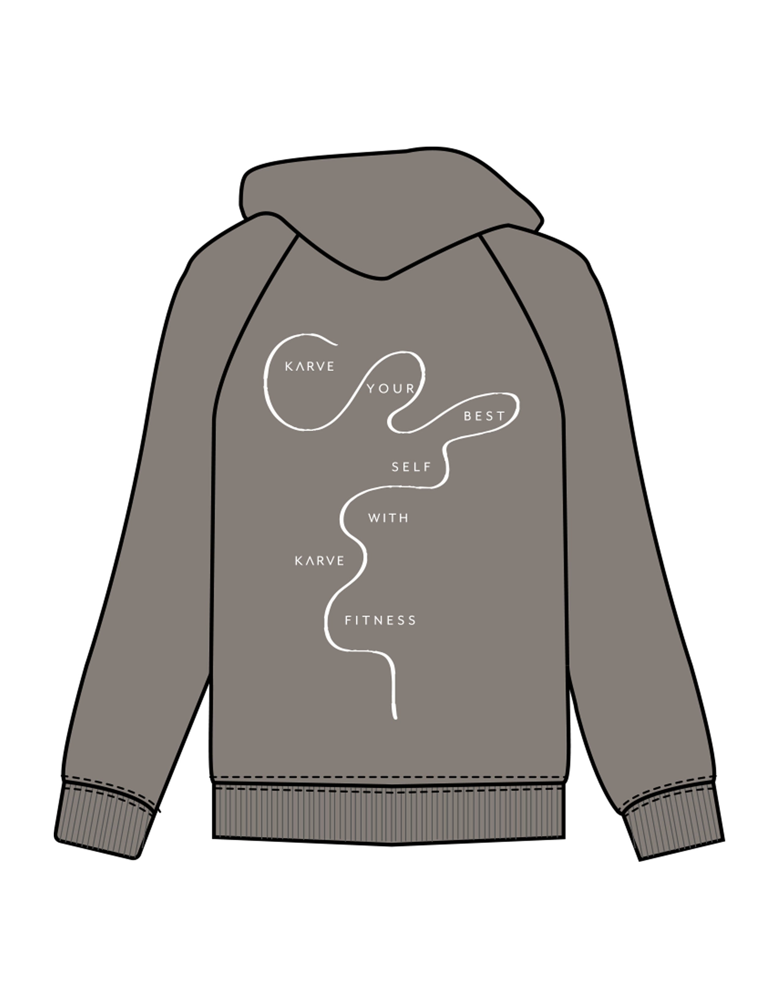The Womens Zip Hoodie - Washed Gray - Karve - Right Chest & Back Image - Printed - White