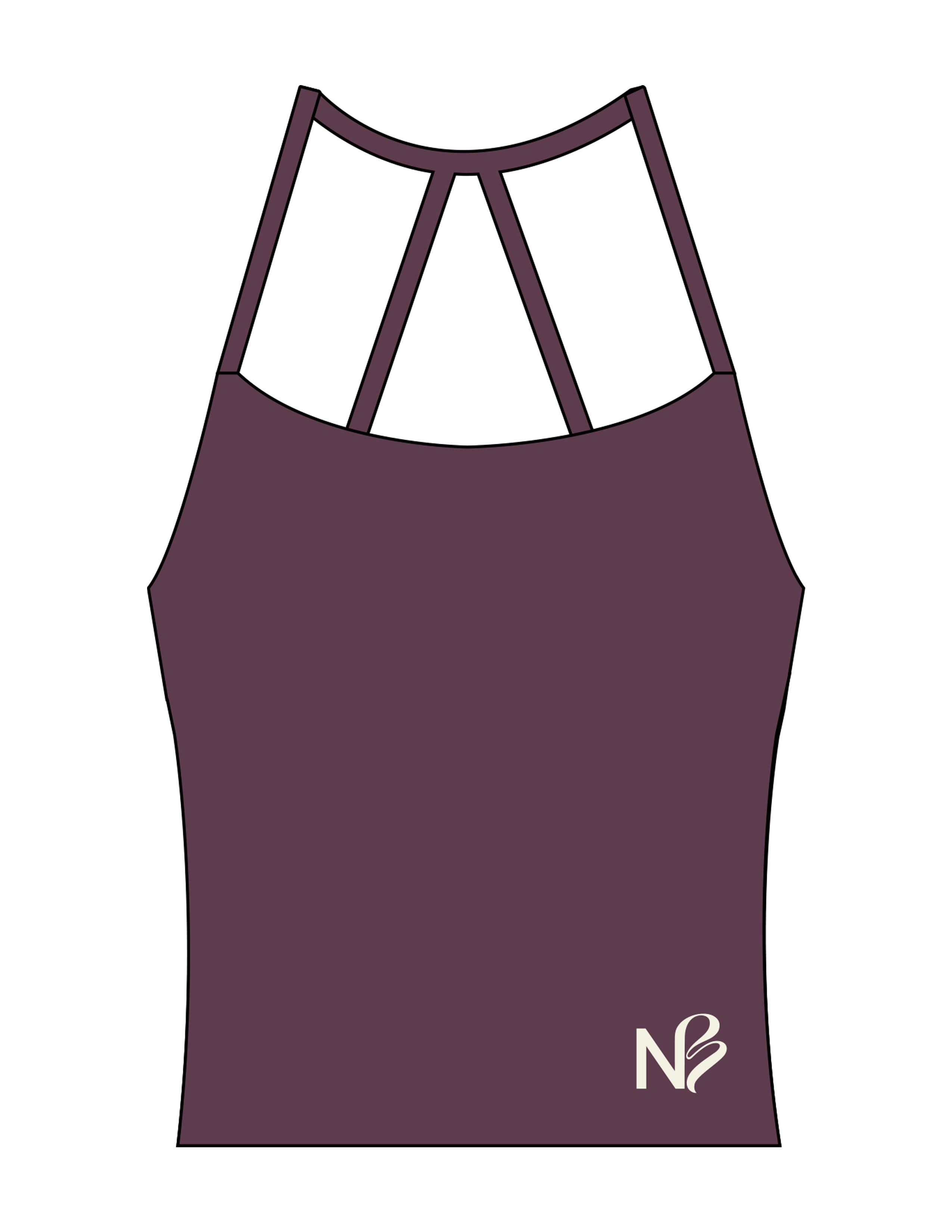 The Womens Sporty Tank - Purple - Neighborhood Barre - Front Bottom "NB" - Printed - Warm White