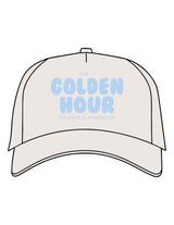 The Canvas Cap - Bone - Golden Hour - Center Crown Stacked "PILATES X STRENGTH" - Printed - Baby Blue