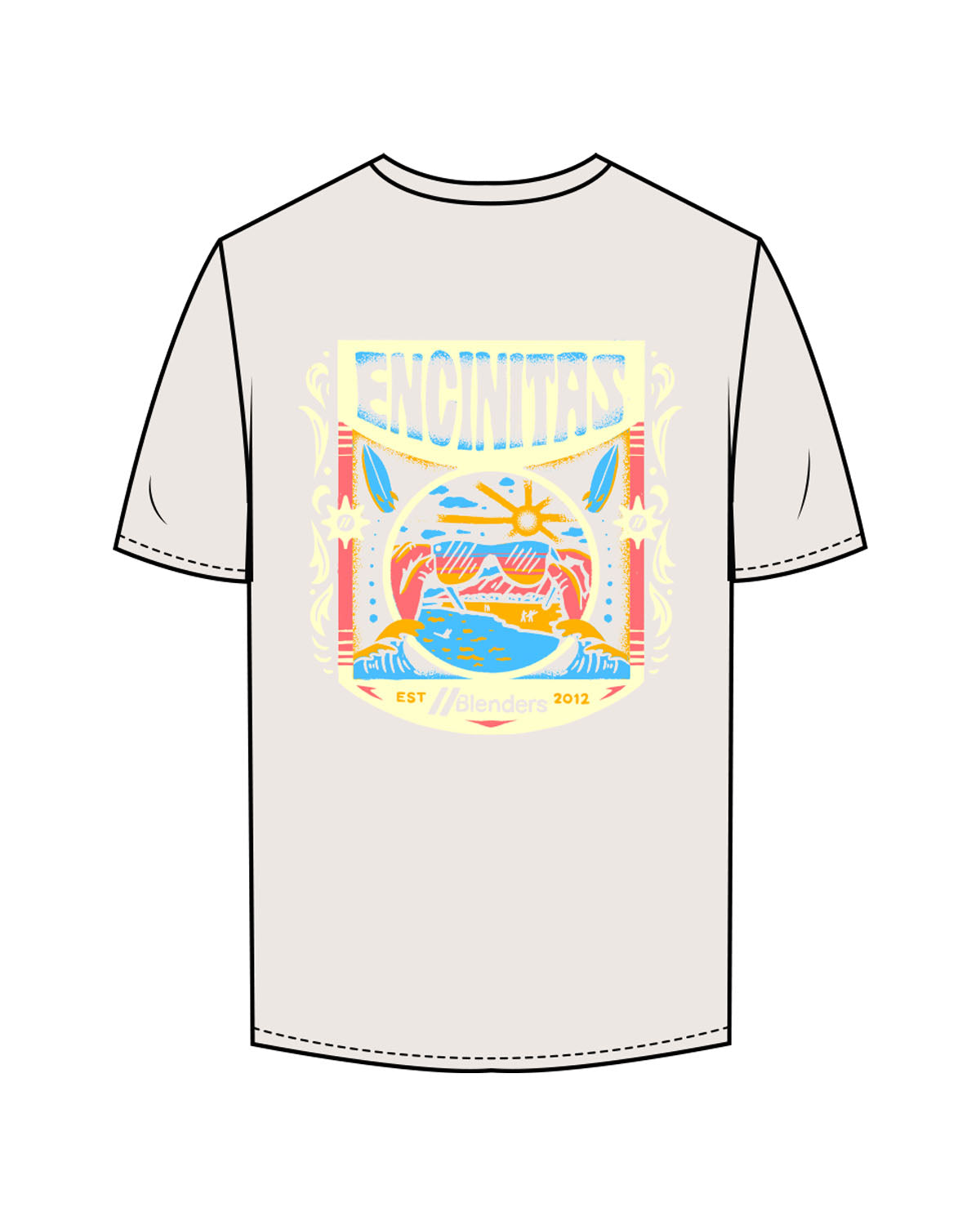 The Mens Tee - Bone - Blenders - Left Chest & Back "ENCINITAS" - Printed - Full Color