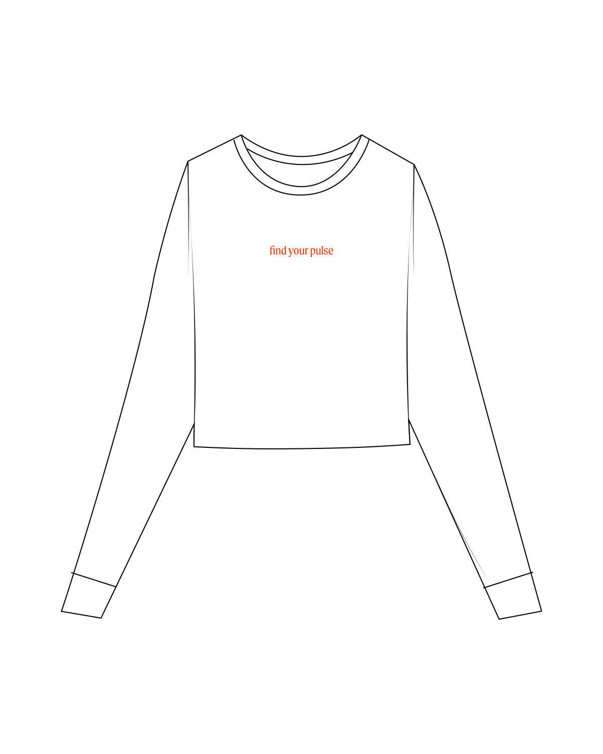The Micro Rib Crop Long Sleeve - White - Pulse Lagree Fitness - Center Chest - Printed - Orange