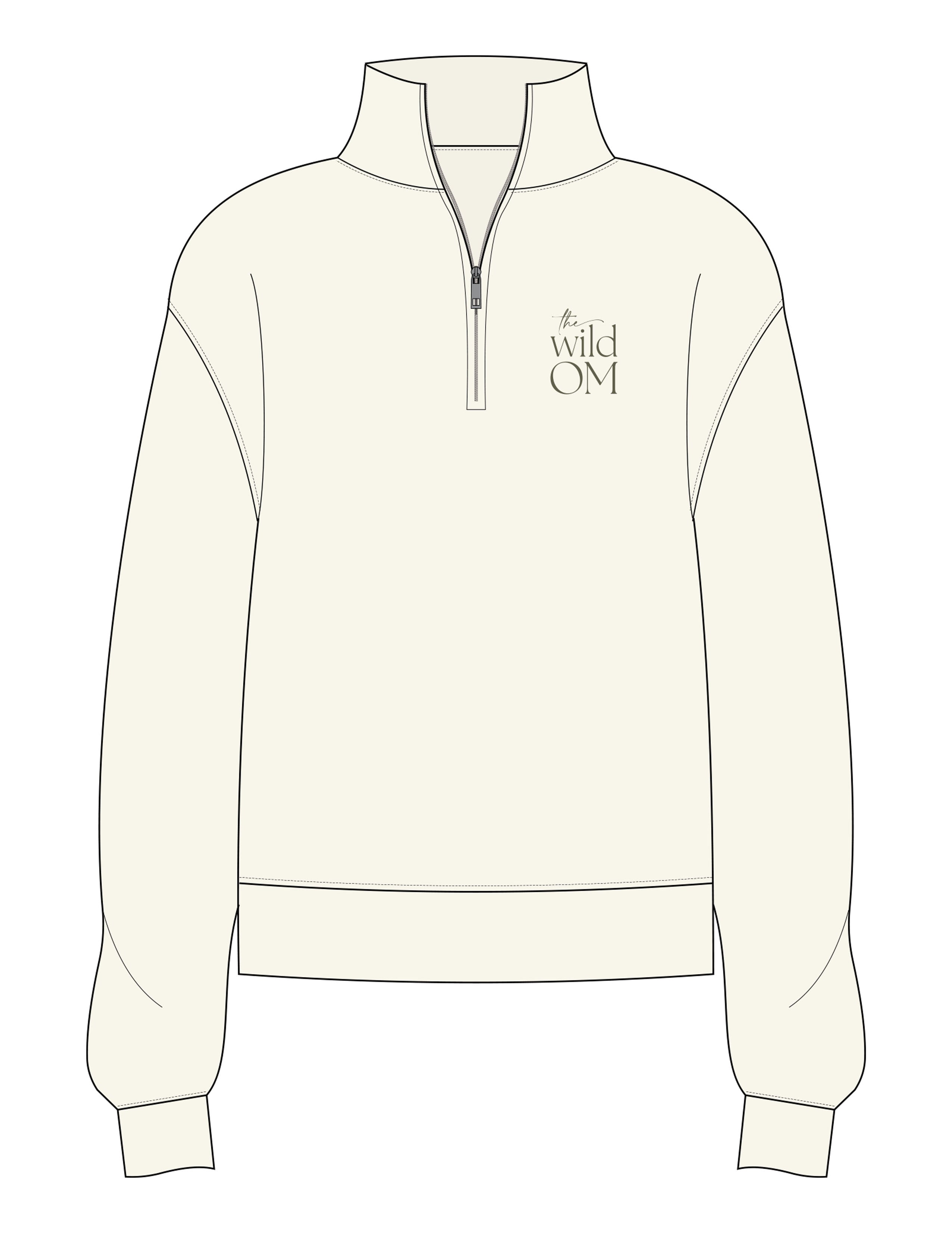 The Womens 1/4 Zip - Off White - The Wild OM - Left Chest Stacked - Embroidered - Olive