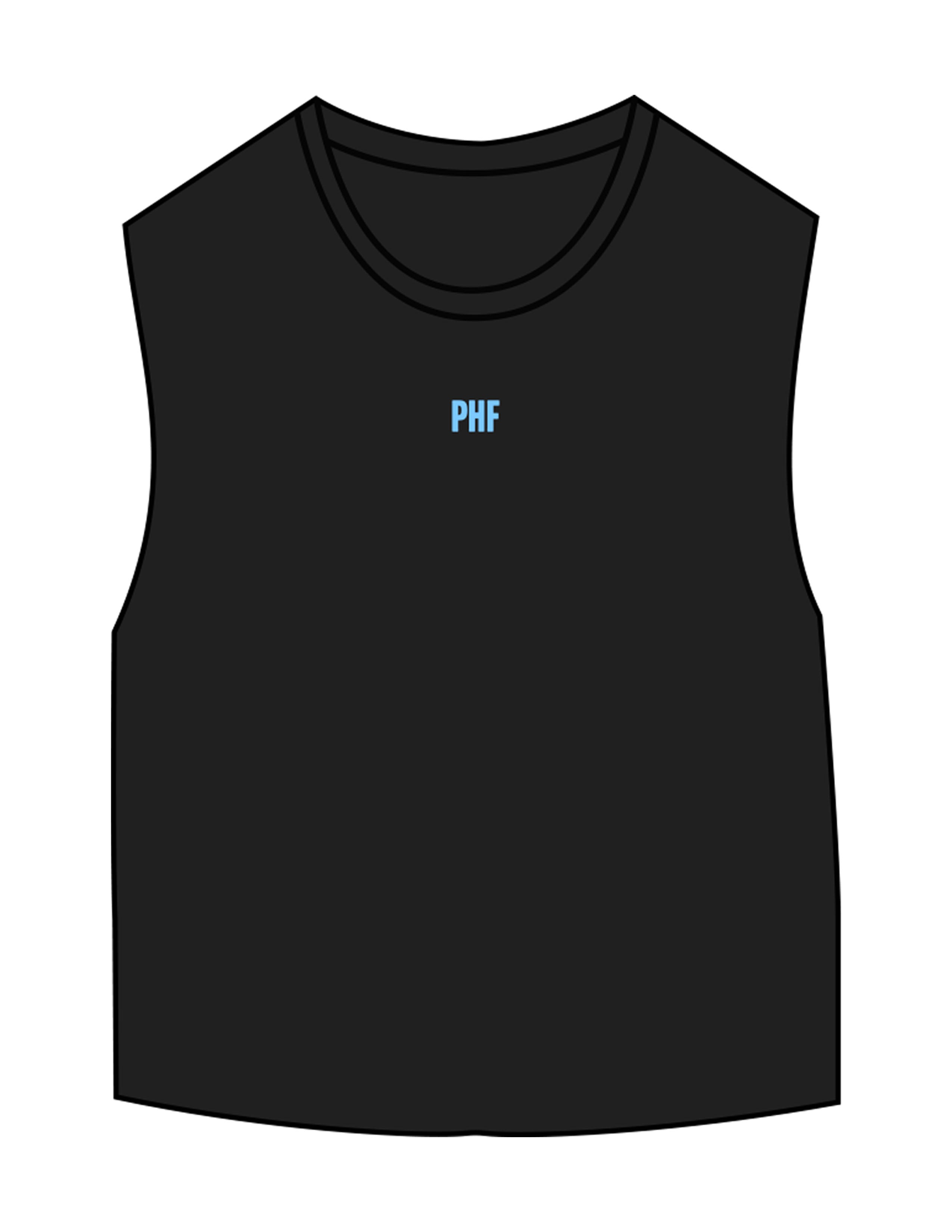 The Micro Rib Basic Crop Tank - Black - Powerhouse Fitness - Center Chest & Center Back - Printed - Blue
