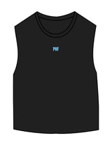 The Micro Rib Basic Crop Tank - Black - Powerhouse Fitness - Center Chest & Center Back - Printed - Blue