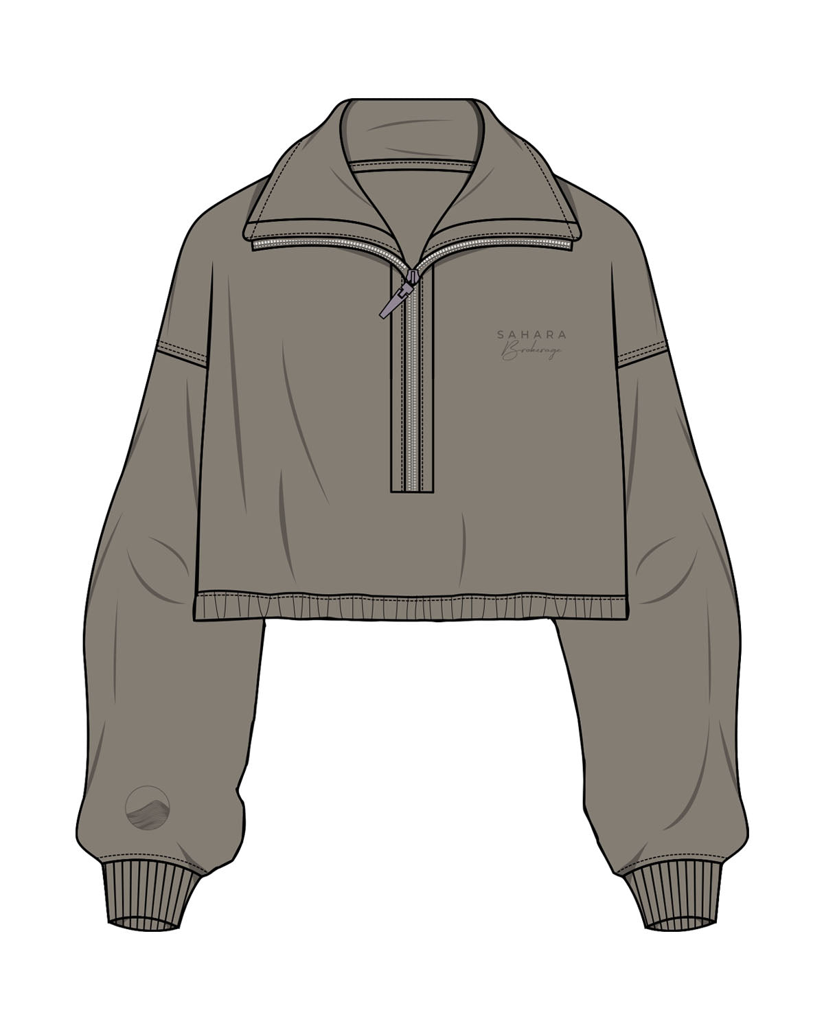 The Suede 1/2 Zip - Fossil - Sahara Brokerage - Left Chest Stacked & Right Wrist - Embroidered - Tone on Tone