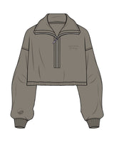The Suede 1/2 Zip - Fossil - Sahara Brokerage - Left Chest Stacked & Right Wrist - Embroidered - Tone on Tone
