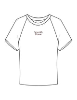 The Micro Rib Baby Tee - White - Seventh House - Center Chest Stacked - Printed - Dark Brown