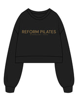 The Womens Crop Crewneck - Black - Reform Pilates - Center Chest Stacked - Printed - Gold