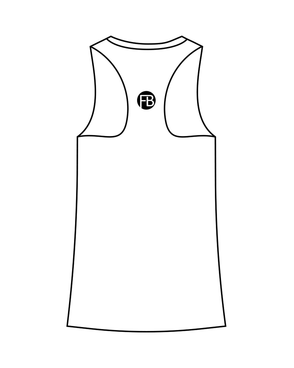 The Womens Full Length Tank - White - Krista - Center Chest - Upper Back - Printed - Black