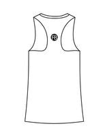 The Womens Full Length Tank - White - Krista - Center Chest - Upper Back - Printed - Black