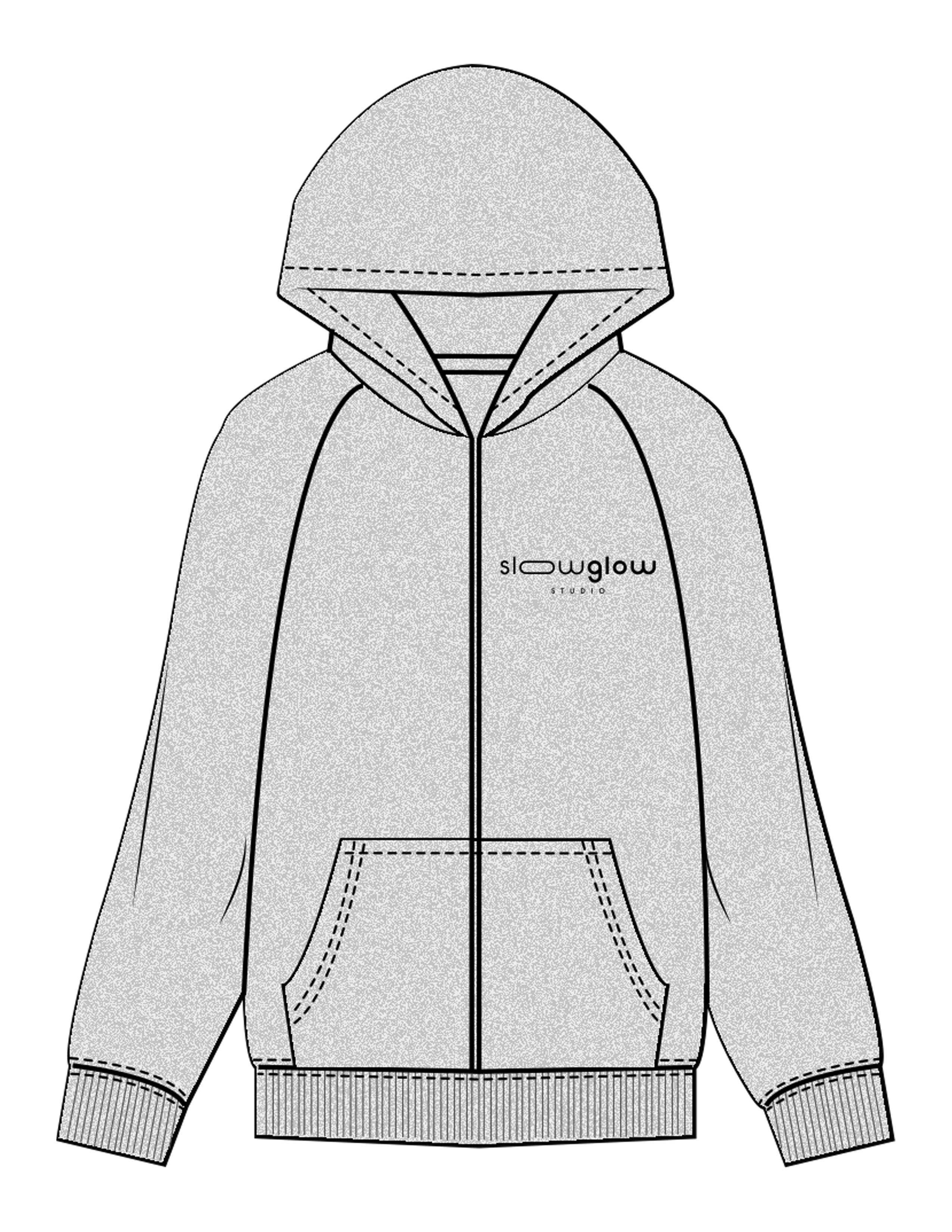 The Womens Zip Hoodie - Heather - SLOW GLOW STUDIO - Left Chest Stacked & Back Stacked - Printed - Full Color