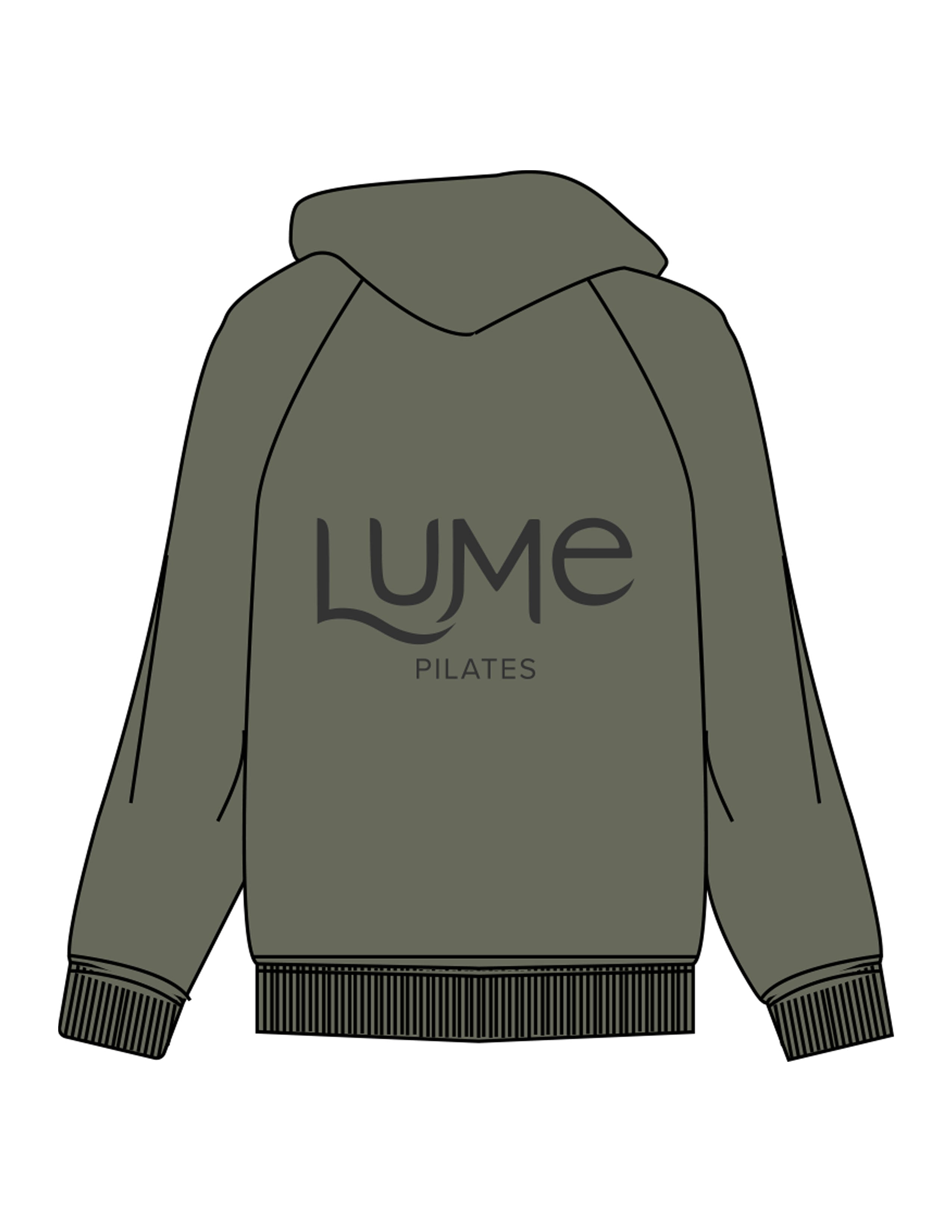 The Mens Hoodie - Cypress - Lume Pilates - Left Chest & Back Stacked - Printed - Charcoal