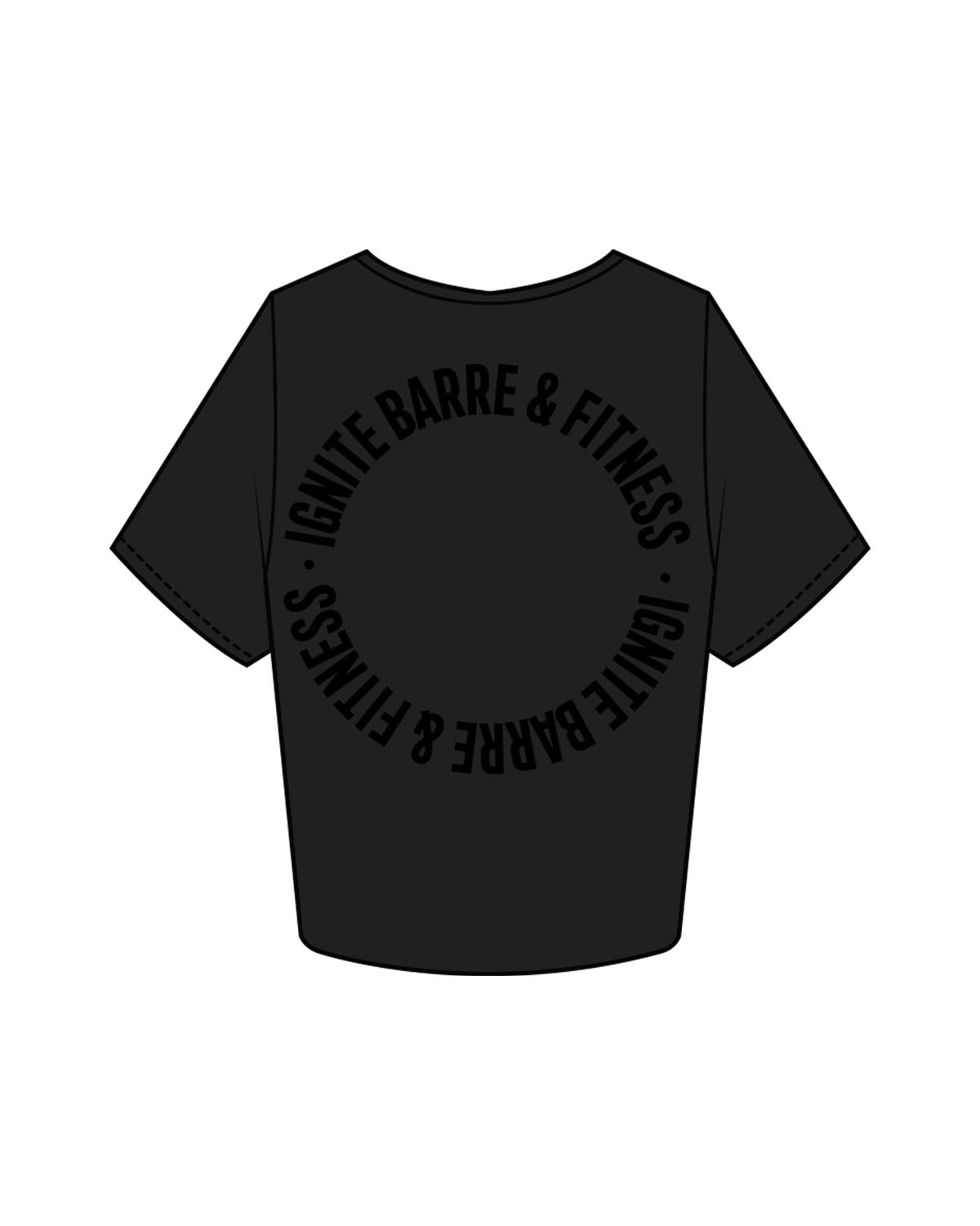 The Crop Tee - Black - Ignite Barre & Fitness - Center Chest & Back Round - Printed - Tone on Tone