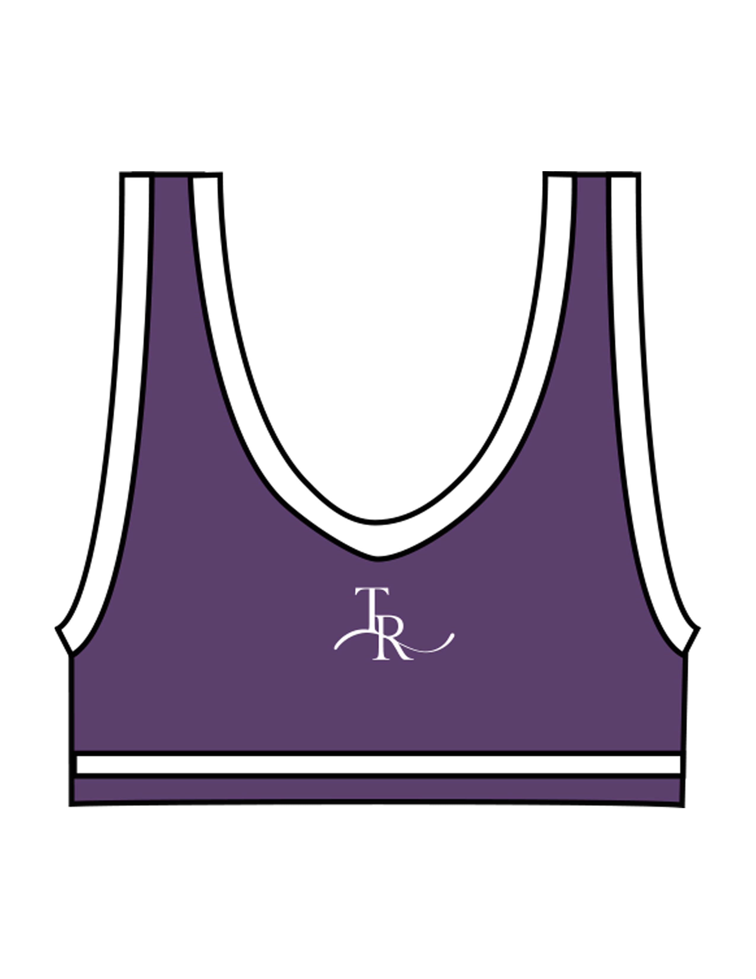 The Piped Bra - Purple - The Refinery Fitness Studio - Center Back - Printed - White