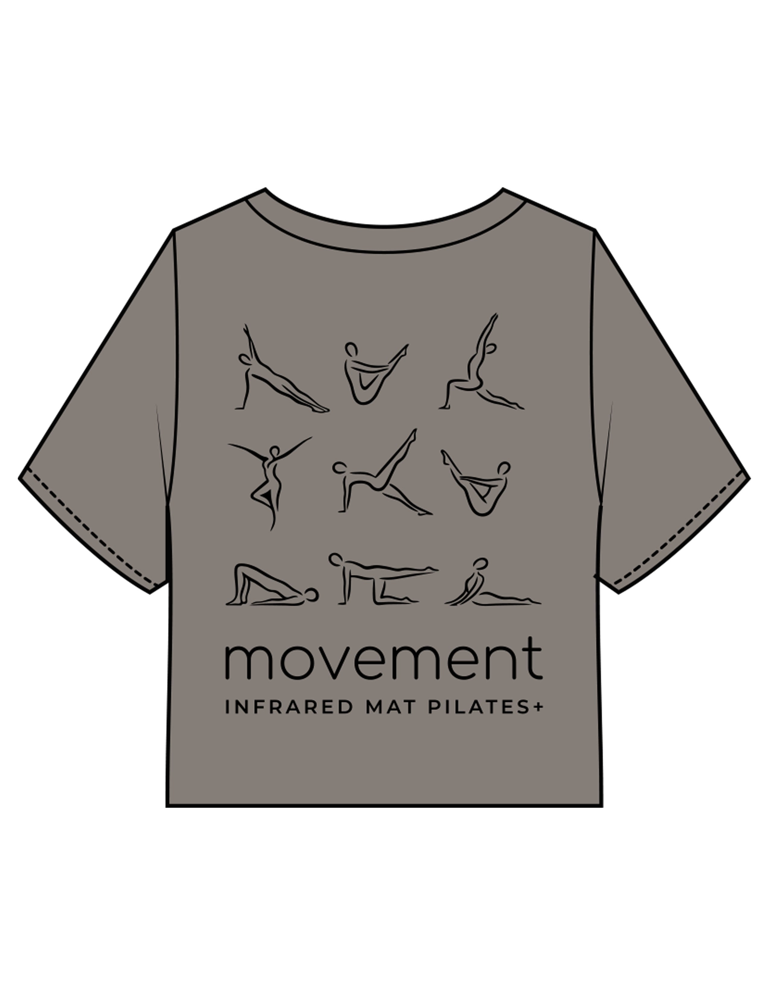 The Heavyweight Crop Tee - Washed Gray - Movement Pilates Buffalo - Back Stacked - Printed - Black