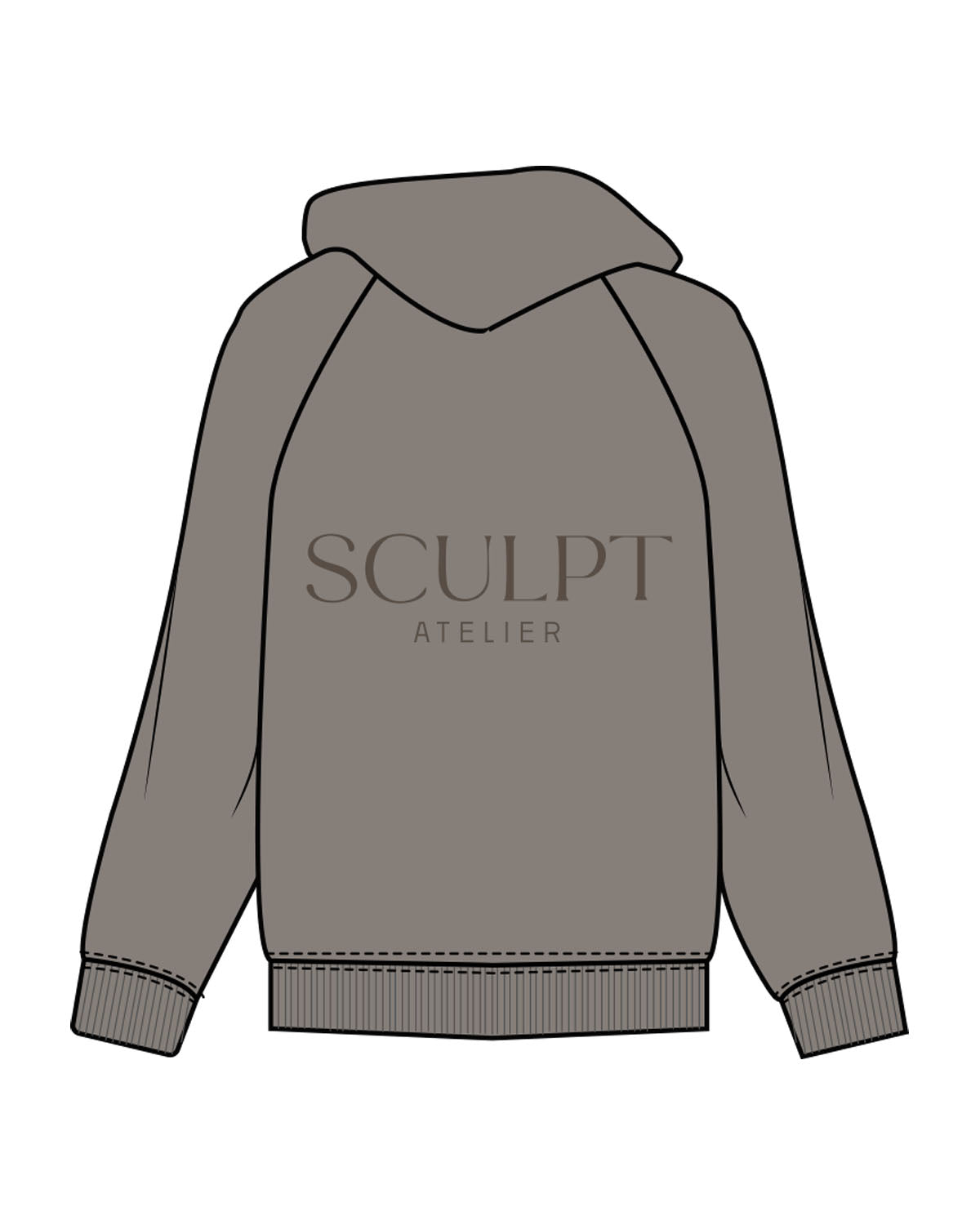 The Womens Zip Hoodie - Washed Gray - Sculpt Atelier - Left Chest & Back Stacked - Printed - Tone on Tone