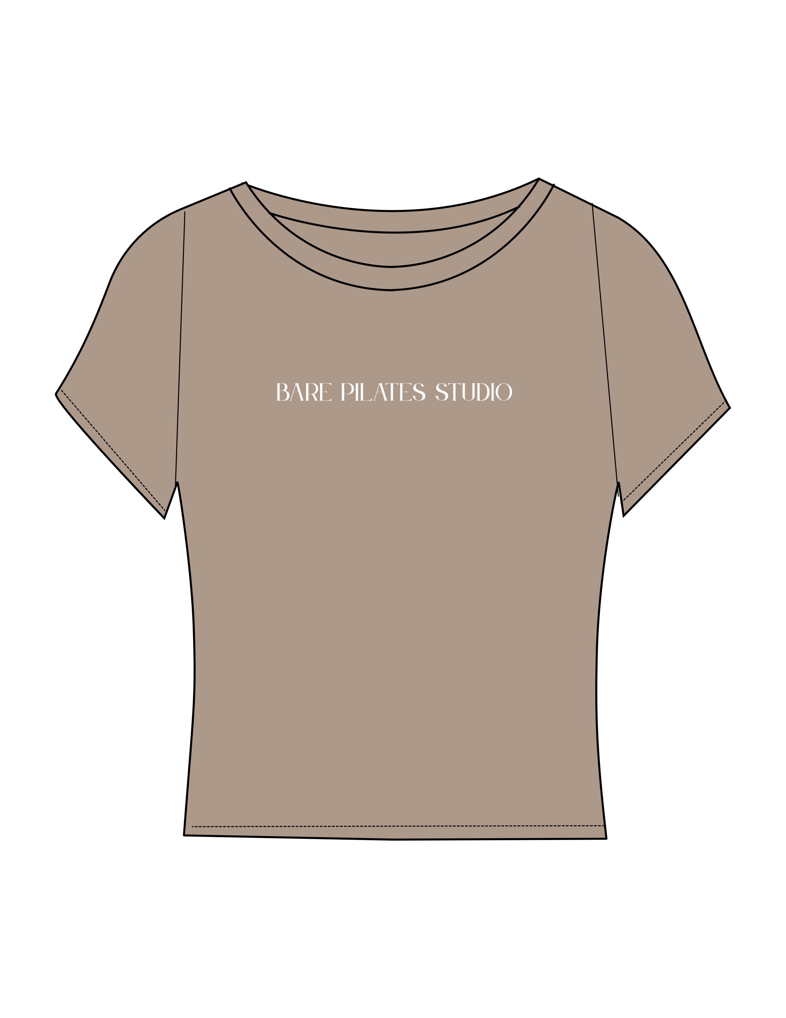 The Sporty Crop Short Sleeve - Light Brown - Bare Pilates - Center Chest - Printed - White