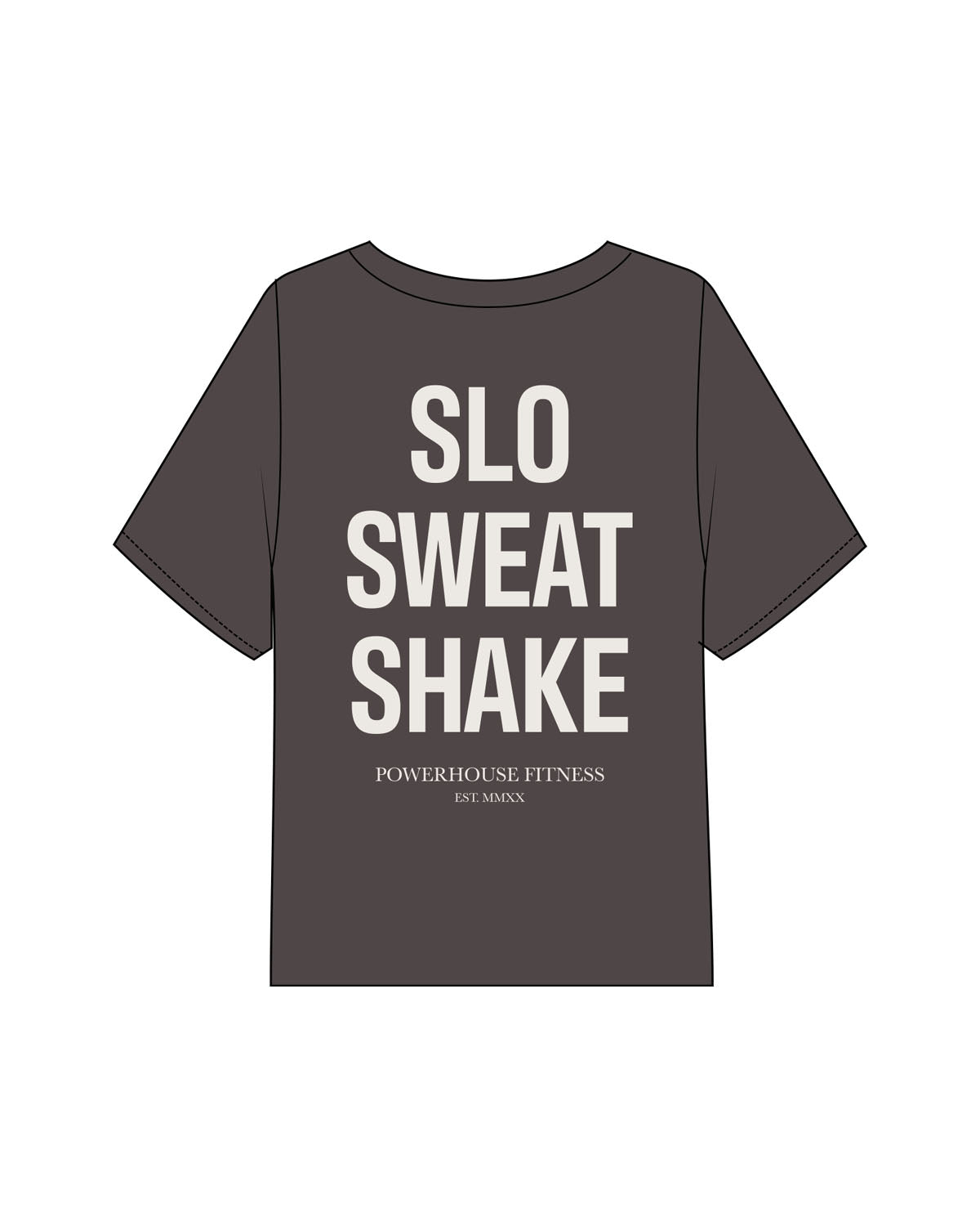 The Midweight Crop Tee - Pepper - Powerhouse Fitness - Left Chest & Center Back Stacked - Printed - Bone
