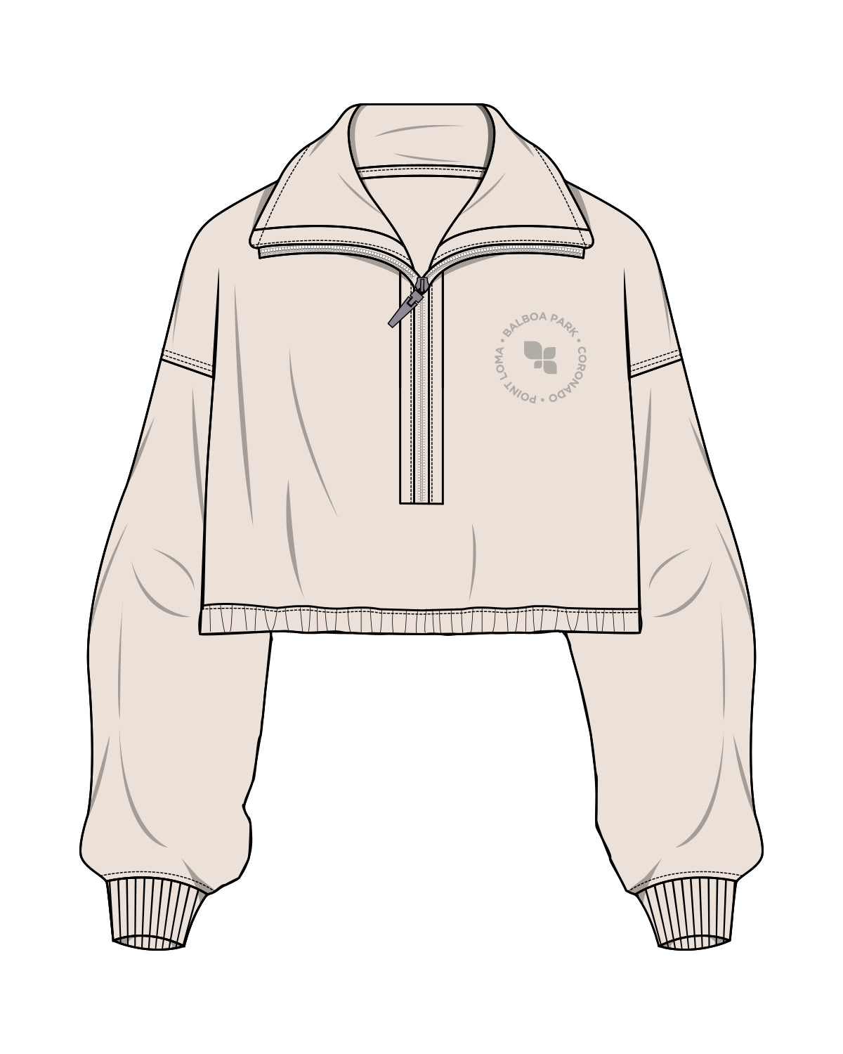 The Suede 1/2 Zip - Latte - FIT4MOMBalboa - Left Chest - Embroidered Tone on Tone